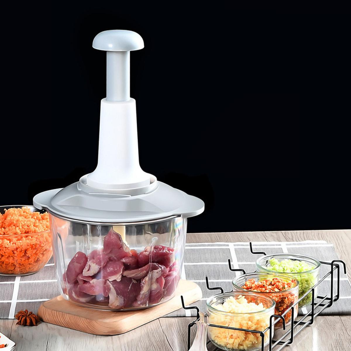 Vegetable & Meat Chopper: Hand Push Grinder with 1500ml Capacity